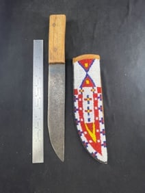 Beaded Sheath with Knife Indian Artifact Arrowhead