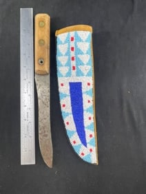 Beaded Sheath with Knife Indian Artifact Arrowhead