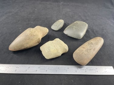 Group of 5 Grooved Axes & Celts