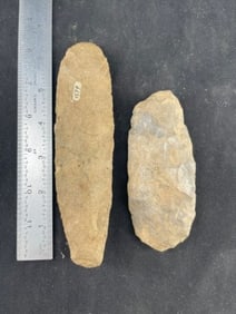 2 Chipped Celts Indian Artifact Arrowhead