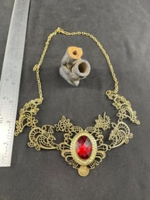 Costume Jewelry & broken Pottery Pipe