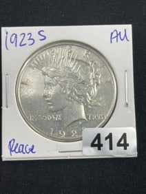 1923 S AU Peace Silver Dollar Coin