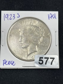 1923 S AU Peace Silver Dollar Coin