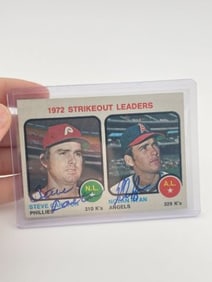 Steve Carlton, Nolan Ryan Hand Signed Authentic Autograph Baseball Card