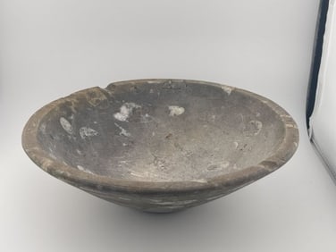 Stone Bowl with Fossils Indian Artifact Arrowhead
