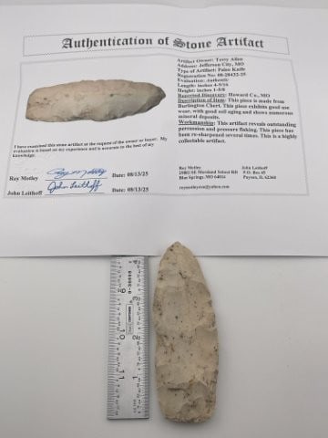 Paleo Knife with Roy Motley COA from Howard County, Missouri Indian Artifact Arrowhead (1 of 5)