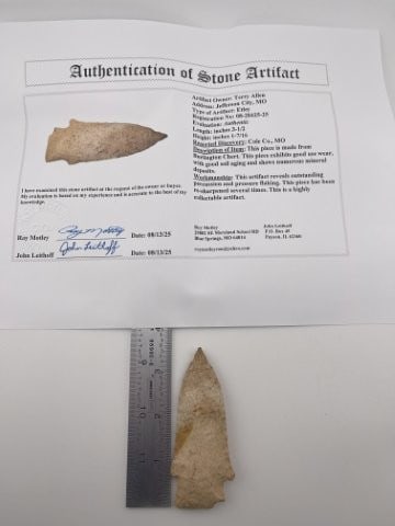 Etley with Roy Motley COA from Cole County, Missouri Indian Artifact Arrowhead (1 of 5)