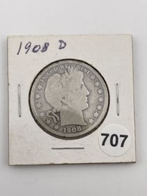 1908 D Barber Half Dollar Coin