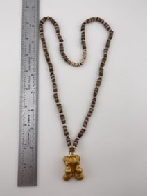 Trade Bead necklace with Tumbaga Tairona Gold Figurine riker frame included UNKNOWN MATERIAL