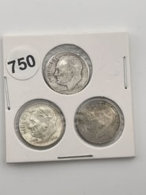 3 Roosevelt Silver Dimes Coin