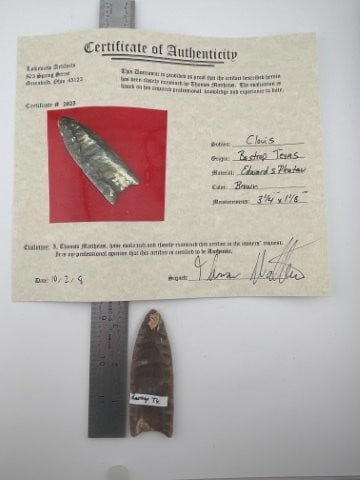 Clovis with Thomas Matthews COA from Bastrop Texas Indian Artifact Arrowhead (1 of 6)