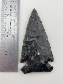 Obsidian Notched Point Indian Artifact Arrowhead