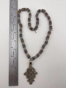 Trade Bead Necklace with Metal Pendant