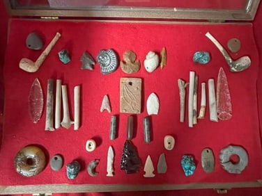 Group of Arrowheads, Beads, Pipes, etc. frame NOT included