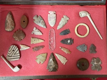 Group of Arrowheads, Beads, Pipes, etc. frame NOT included