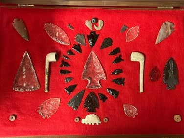 Group of Obsidian & Glass Arrowheads, Pipes & more
