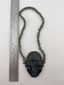 Pre-Columbian Face Effigy pendant with Trade Bead Necklace Indian Artifact Arrowhead