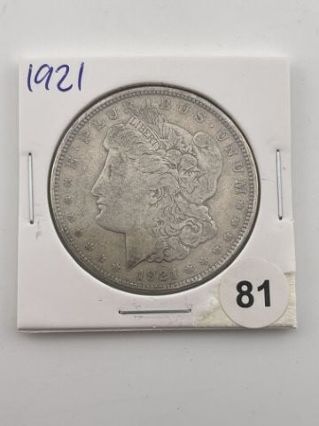 1921 Morgan Silver Dollar Coin: KEY WORDS: INDIAN ARTIFACT ARTIFACTS ARROWHEAD ARROWHEADS NATIVE AMERICAN MISSISSIPPIAN QUAPAW CADDO POTTERY COINS MORGAN DOLLAR PEACE DOLLAR SILVER COINS Arkansas. Now taking in consignments for pre-