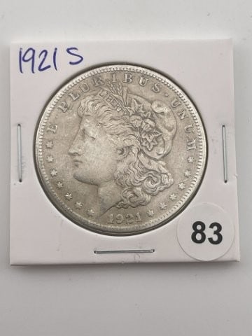 1921 S Morgan Silver Dollar Coin: KEY WORDS: INDIAN ARTIFACT ARTIFACTS ARROWHEAD ARROWHEADS NATIVE AMERICAN MISSISSIPPIAN QUAPAW CADDO POTTERY COINS MORGAN DOLLAR PEACE DOLLAR SILVER COINS Arkansas. Now taking in consignments for pre-