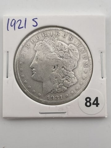 1921 S Morgan Silver Dollar Coin: KEY WORDS: INDIAN ARTIFACT ARTIFACTS ARROWHEAD ARROWHEADS NATIVE AMERICAN MISSISSIPPIAN QUAPAW CADDO POTTERY COINS MORGAN DOLLAR PEACE DOLLAR SILVER COINS Arkansas. Now taking in consignments for pre-