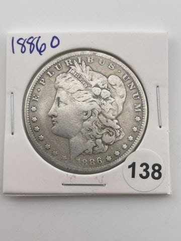 1886 O Morgan Silver Dollar Coin: KEY WORDS: INDIAN ARTIFACT ARTIFACTS ARROWHEAD ARROWHEADS NATIVE AMERICAN MISSISSIPPIAN QUAPAW CADDO POTTERY COINS MORGAN DOLLAR PEACE DOLLAR SILVER COINS Arkansas. Now taking in consignments for pre-