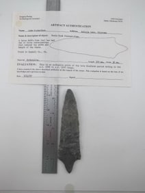 Table Rock Pointed Stem with Perino COA from Haskell County, Oklahoma Indian Artifact Arrowhead