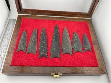 Cache of 7 Novaculite Daltons from Cleveland County, Arkansas Indian Artifact Arrowhead
