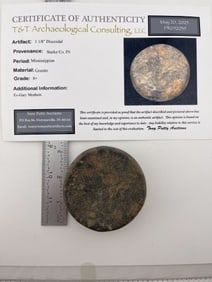 3 & 1/8" Discoidal with Tony Putty COA from Starke County, Indiana Indian Artifact Arrowhead