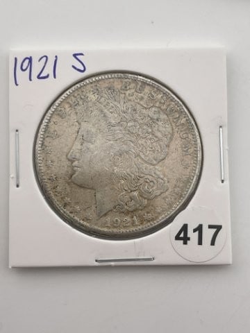 1921 S Morgan Silver Dollar Coin: KEY WORDS: INDIAN ARTIFACT ARTIFACTS ARROWHEAD ARROWHEADS NATIVE AMERICAN MISSISSIPPIAN QUAPAW CADDO POTTERY COINS MORGAN DOLLAR PEACE DOLLAR SILVER COINS Arkansas. Now taking in consignments for pre-