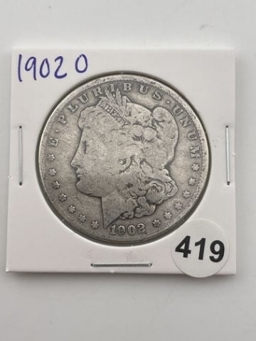1902 O Morgan Silver Dollar Coin: KEY WORDS: INDIAN ARTIFACT ARTIFACTS ARROWHEAD ARROWHEADS NATIVE AMERICAN MISSISSIPPIAN QUAPAW CADDO POTTERY COINS MORGAN DOLLAR PEACE DOLLAR SILVER COINS Arkansas. Now taking in consignments for pre-