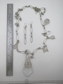 Sterling Necklace with Crystal Pendant and Earrings