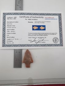 Kent Point with Sam Johnson COA Indian Artifact Arrowhead