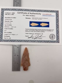 Williams Point with Sam Johnson COA Indian Artifact Arrowhead