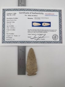 Benton Warito Point with Sam Johnson COA Indian Artifact Arrowhead