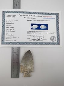 Hardin Point with Sam Johnson COA Indian Artifact Arrowhead