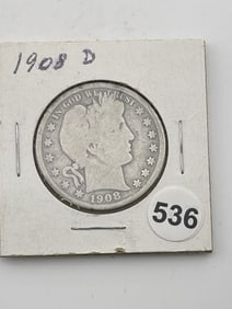 1908 D Barber Half Dollar Coin