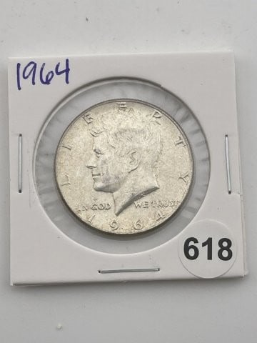 1964 Kennedy Half Dollar Silver Coin: KEY WORDS: INDIAN ARTIFACT ARTIFACTS ARROWHEAD ARROWHEADS NATIVE AMERICAN MISSISSIPPIAN QUAPAW CADDO POTTERY COINS MORGAN DOLLAR PEACE DOLLAR SILVER COINS Arkansas. Now taking in consignments for pre-