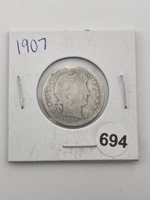 1907 Barber Quarter Coin