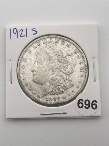 1921 S Morgan Silver Dollar Coin: KEY WORDS: INDIAN ARTIFACT ARTIFACTS ARROWHEAD ARROWHEADS NATIVE AMERICAN MISSISSIPPIAN QUAPAW CADDO POTTERY COINS MORGAN DOLLAR PEACE DOLLAR SILVER COINS Arkansas. Now taking in consignments for pre-