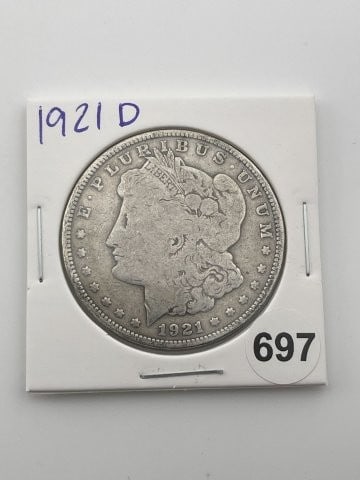 1921 D Morgan Silver Dollar Coin: KEY WORDS: INDIAN ARTIFACT ARTIFACTS ARROWHEAD ARROWHEADS NATIVE AMERICAN MISSISSIPPIAN QUAPAW CADDO POTTERY COINS MORGAN DOLLAR PEACE DOLLAR SILVER COINS Arkansas. Now taking in consignments for pre-
