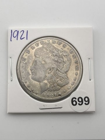 1921 Morgan Silver Dollar Coin: KEY WORDS: INDIAN ARTIFACT ARTIFACTS ARROWHEAD ARROWHEADS NATIVE AMERICAN MISSISSIPPIAN QUAPAW CADDO POTTERY COINS MORGAN DOLLAR PEACE DOLLAR SILVER COINS Arkansas. Now taking in consignments for pre-