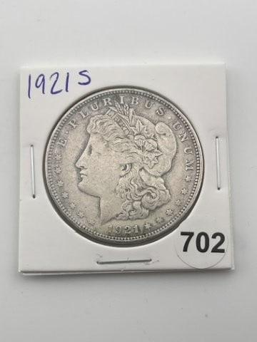 1921 S Morgan Silver Dollar Coin: KEY WORDS: INDIAN ARTIFACT ARTIFACTS ARROWHEAD ARROWHEADS NATIVE AMERICAN MISSISSIPPIAN QUAPAW CADDO POTTERY COINS MORGAN DOLLAR PEACE DOLLAR SILVER COINS Arkansas. Now taking in consignments for pre-