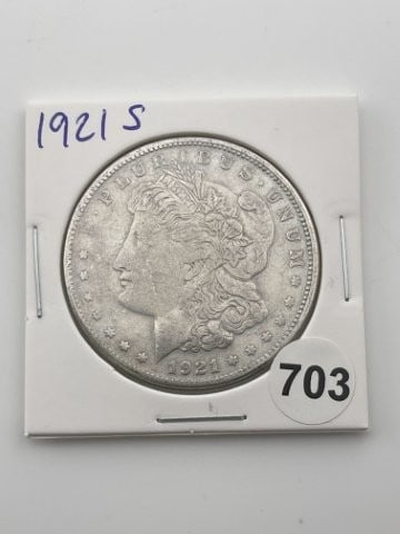 1921 S Morgan Silver Dollar Coin: KEY WORDS: INDIAN ARTIFACT ARTIFACTS ARROWHEAD ARROWHEADS NATIVE AMERICAN MISSISSIPPIAN QUAPAW CADDO POTTERY COINS MORGAN DOLLAR PEACE DOLLAR SILVER COINS Arkansas. Now taking in consignments for pre-