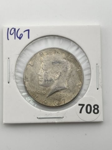 1967 Kennedy Half Dollar Silver Coin: KEY WORDS: INDIAN ARTIFACT ARTIFACTS ARROWHEAD ARROWHEADS NATIVE AMERICAN MISSISSIPPIAN QUAPAW CADDO POTTERY COINS MORGAN DOLLAR PEACE DOLLAR SILVER COINS Arkansas. Now taking in consignments for pre-