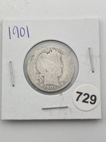 1901 Barber Quarter Coin