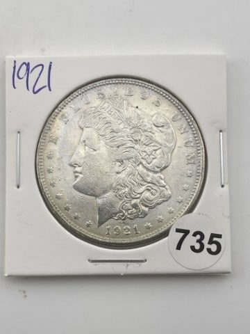 1921 Morgan Silver Dollar Coin: KEY WORDS: INDIAN ARTIFACT ARTIFACTS ARROWHEAD ARROWHEADS NATIVE AMERICAN MISSISSIPPIAN QUAPAW CADDO POTTERY COINS MORGAN DOLLAR PEACE DOLLAR SILVER COINS Arkansas. Now taking in consignments for pre-