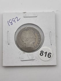 1892 Barber Quarter Coin