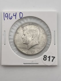 1964 D Kennedy Half Dollar Silver Coin