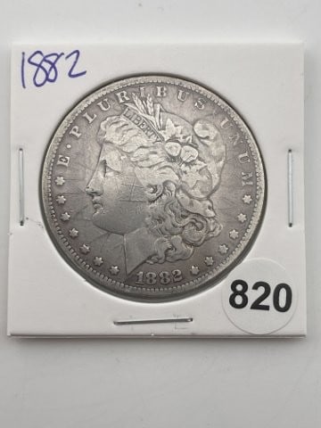 1882 Morgan Silver Dollar Coin: KEY WORDS: INDIAN ARTIFACT ARTIFACTS ARROWHEAD ARROWHEADS NATIVE AMERICAN MISSISSIPPIAN QUAPAW CADDO POTTERY COINS MORGAN DOLLAR PEACE DOLLAR SILVER COINS Arkansas. Now taking in consignments for pre-