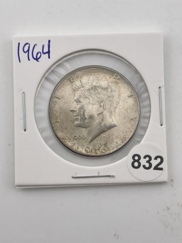 1964 Kennedy Half Dollar Silver Coin: KEY WORDS: INDIAN ARTIFACT ARTIFACTS ARROWHEAD ARROWHEADS NATIVE AMERICAN MISSISSIPPIAN QUAPAW CADDO POTTERY COINS MORGAN DOLLAR PEACE DOLLAR SILVER COINS Arkansas. Now taking in consignments for pre-